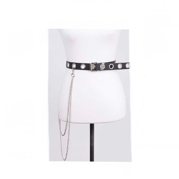 Black Faux Leather Belt with Chains - Picture 2 of 5